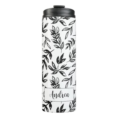 Modern Black and White Floral Pattern  Thermal Tumbler