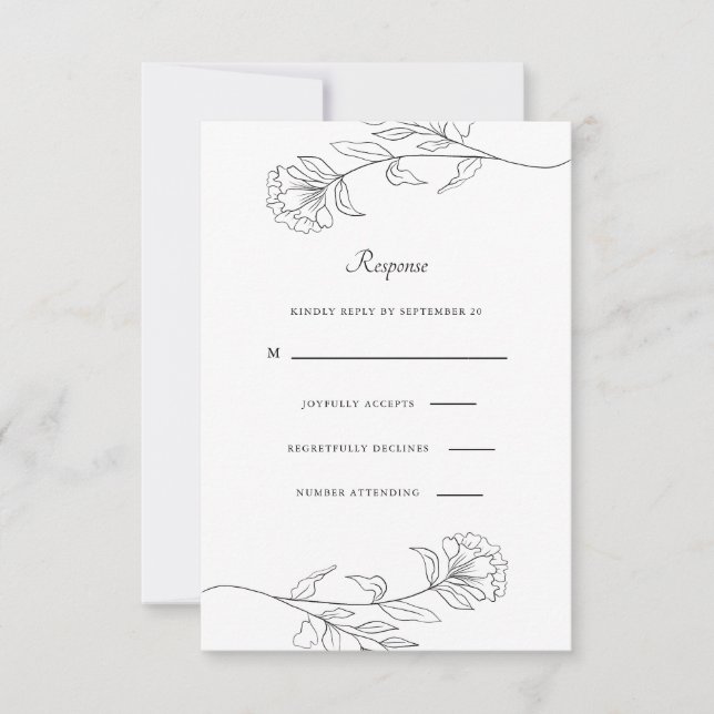 Modern Black and White Floral Rsvp Card (Front)