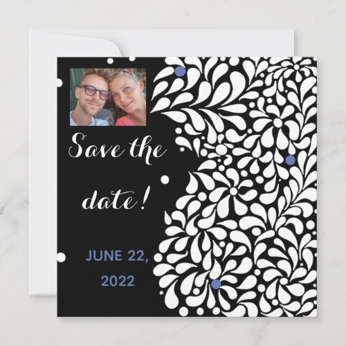 Modern black and white floral save the date