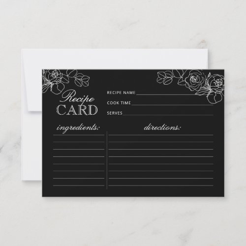 Modern Black and White Floral Shower Recipe Card
