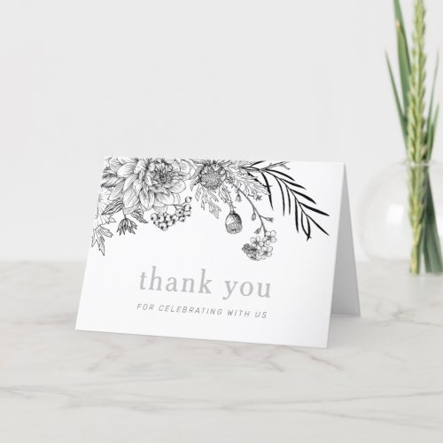 Modern black and white floral thank you card