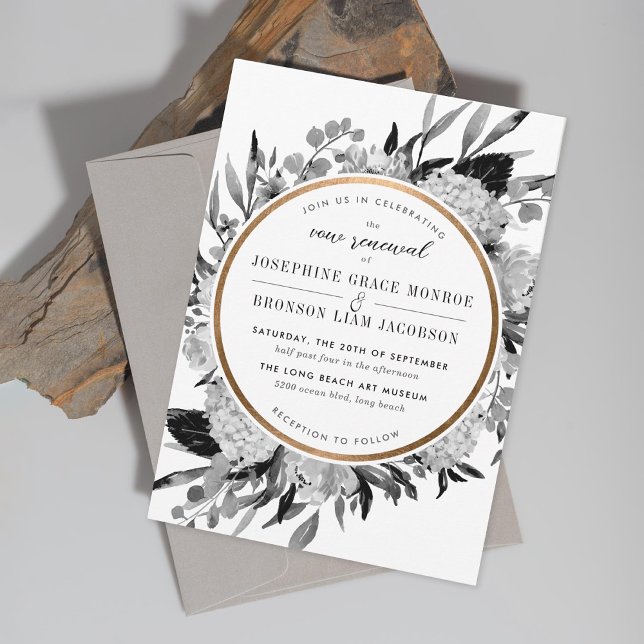 Modern Black and White Floral Vow Renewal Invitation (Creator Uploaded)