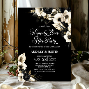 Modern Black and White Floral Wedding After Party Invitation