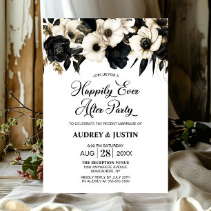 Modern Black and White Floral Wedding After Party Invitation