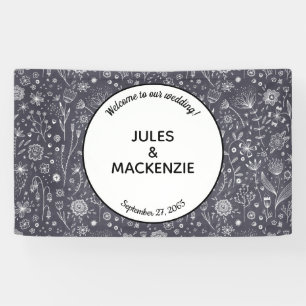 Modern Black and White Floral Wedding Banner