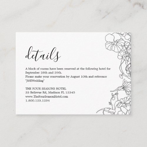 Modern Black and White Floral Wedding Details Enclosure Card