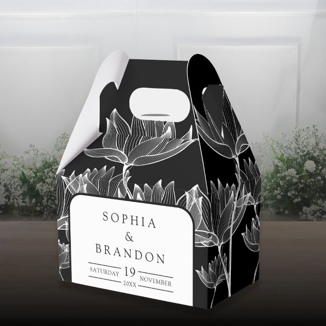Modern Black And White Floral Wedding Favor Boxes (Modern Black And White Floral Wedding Favor Boxes)