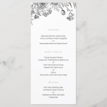 Modern black and white floral wedding menu