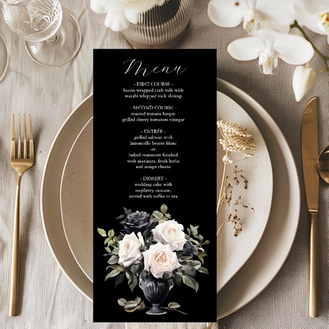 Modern Black and White Floral Wedding Menu (Creator Uploaded)