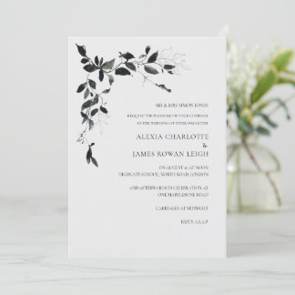 Modern Black and White Flower Wedding Invitation 