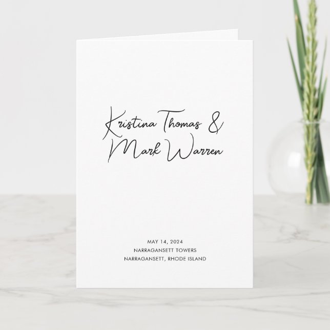 Modern Black and White Folded Wedding Program (Front)
