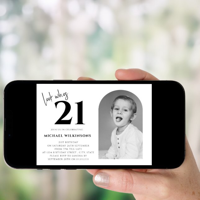 modern black and white for men 21st birthday  invitation (Front Digital)