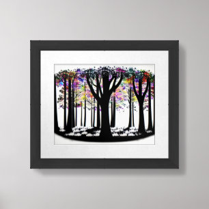 Modern Black and White Forest with Color Sprinkle Framed Art