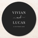 Modern Black and White Formal Minimal Wedding Round Paper Coaster<br><div class="desc">A beautiful minimalist typography based wedding invitation featuring your names in classic lettering</div>