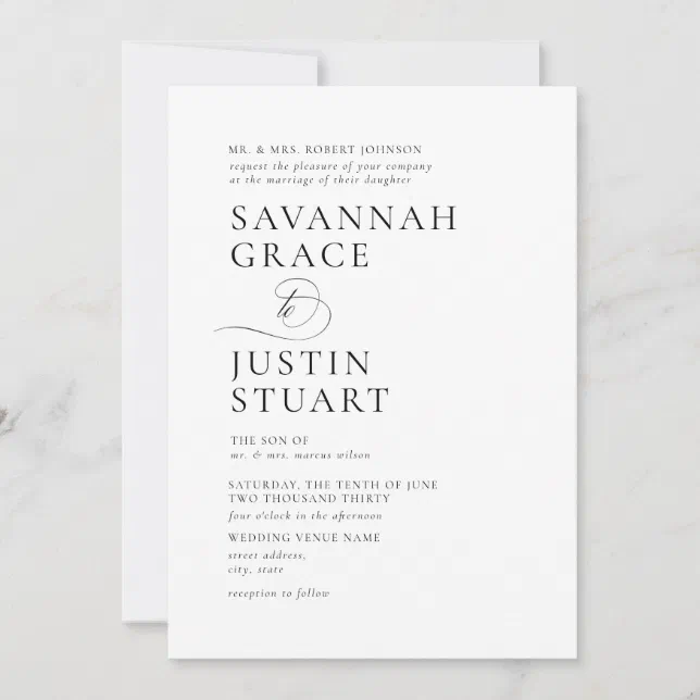 Modern Black and White Formal Wedding Invitation | Zazzle