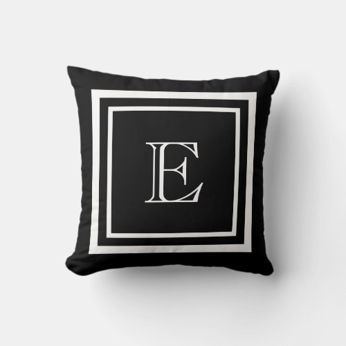 Modern Black and White Framed Monogram Throw Pillow