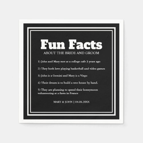 Modern Black and White Fun Facts Wedding Napkins