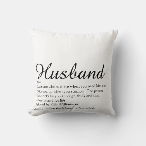Modern Black and White Fun Husband Definition  Throw Pillow