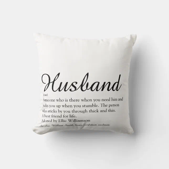 Modern Black and White Fun Husband Definition Throw Pillow Zazzle