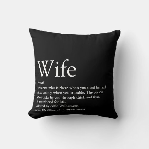 Modern Black and White Fun Wife Definition  Throw Pillow