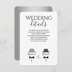 Modern Black and White Gay Wedding Details Card