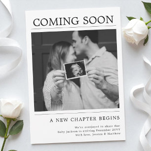 Modern Black and White Gender Neutral Pregnancy Announcement