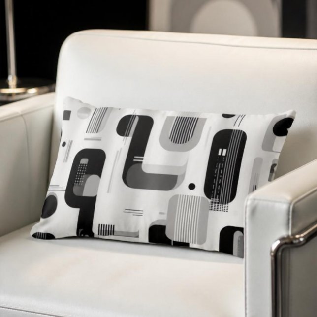 Modern Black and White Geometric Abstract Lumbar Pillow (Creator Uploaded)