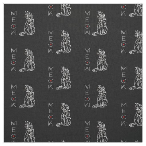 Modern Black and White Geometric Cat Pattern Fabric