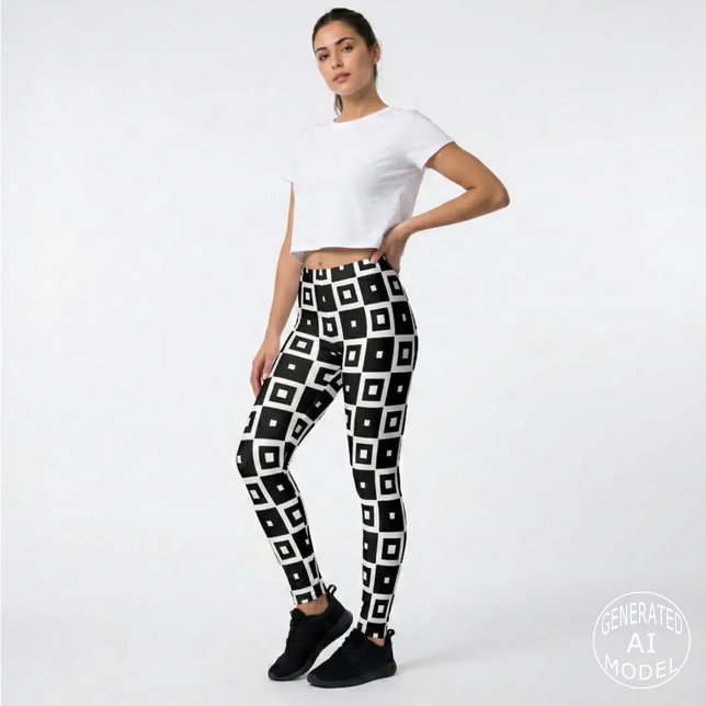 Modern Black and White Geometric Checkerboard  Leggings (Creator Uploaded)