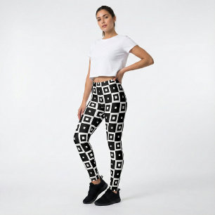 Modern Black and White Geometric Checkerboard  Leggings