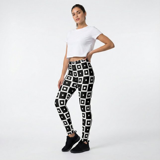 Modern Black and White Geometric Checkerboard  Leggings (Creator Uploaded)