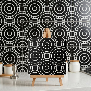 Modern Black and White Geometric Circle Pattern Ceramic Tile