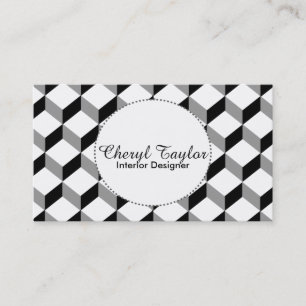 Modern Black and White Geometric Cube Patterned Business Card