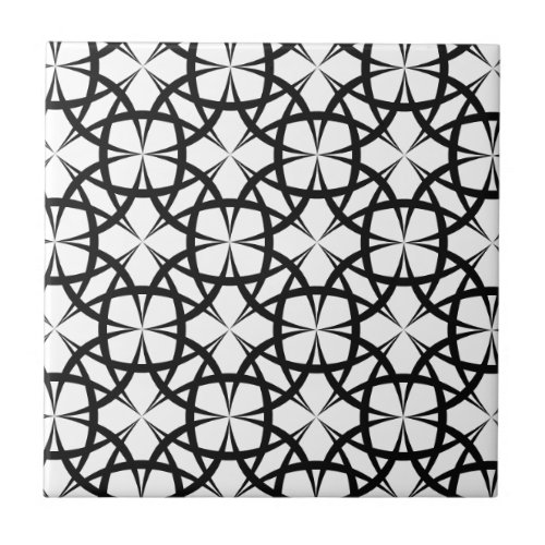 Modern Black and white geometric floral Ceramic Tile