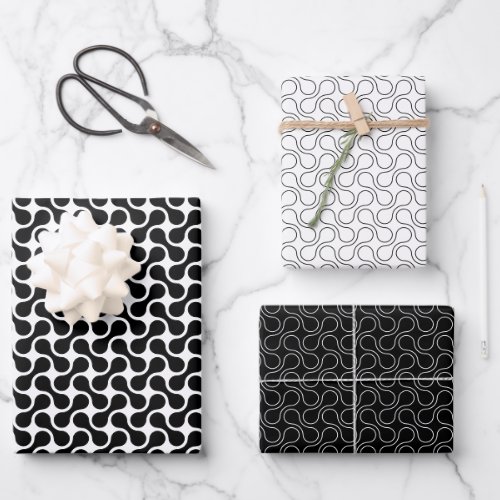 Modern Black and White Geometric Metaball Pattern Wrapping Paper Sheets