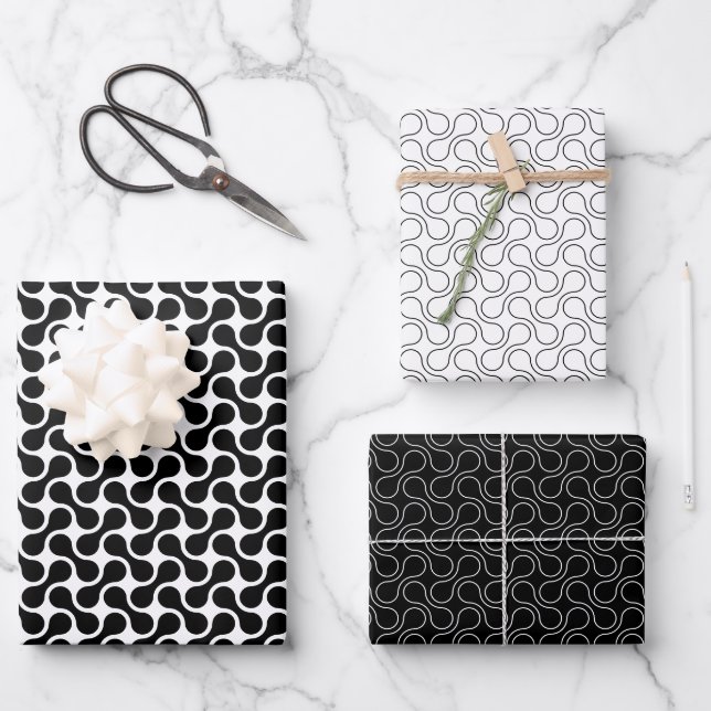 Modern Black and White Geometric Metaball Pattern Wrapping Paper Sheets (Front)
