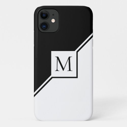 Modern black and white geometric monogram iPhone 11 case