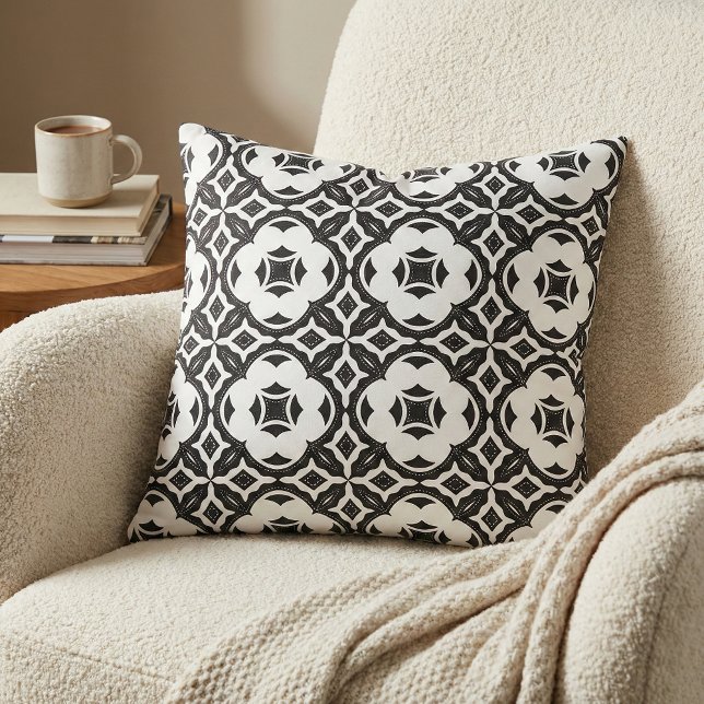 Modern Black and White Geometric Moroccan Pattern Fabric (Creator Uploaded)