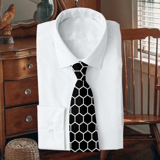 Modern Black and White Geometric Neck Tie