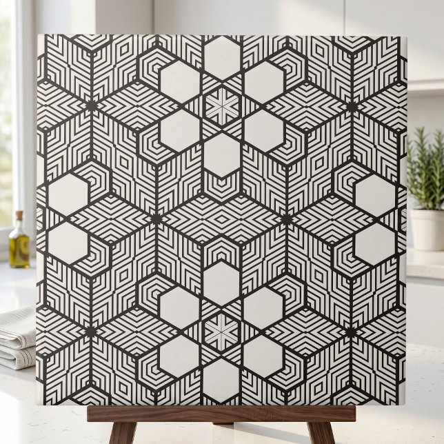 Modern Black and White Geometric Optical Illusion  Ceramic Tile (Creator Uploaded)