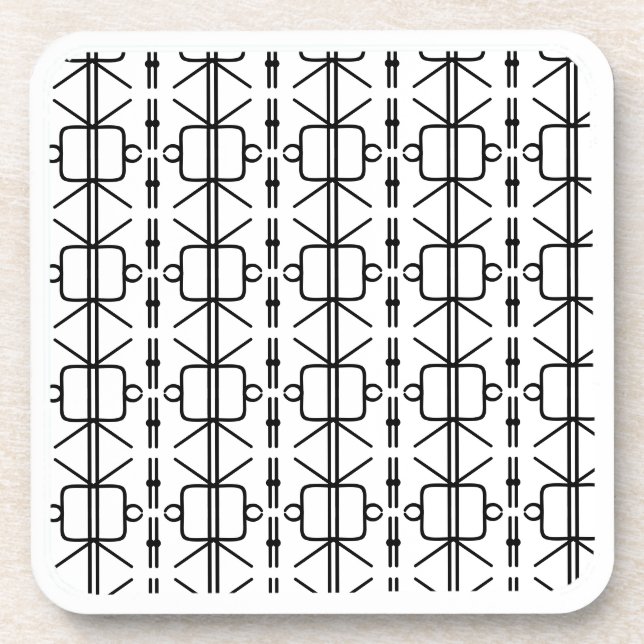 Modern Black and White Geometric pattern Beverage Coaster (Front)