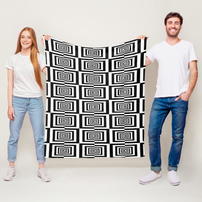Modern Black And White Geometric Pattern Fleece Blanket (In Situ)