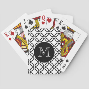 Modern Black and White Geometric Pattern Monogram Poker Cards