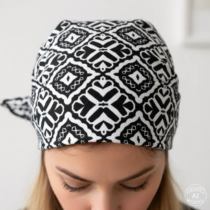 Modern Black and White Geometric Tribal Pattern Bandana