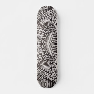 Modern Black and White Geometric Tribal Pattern Skateboard