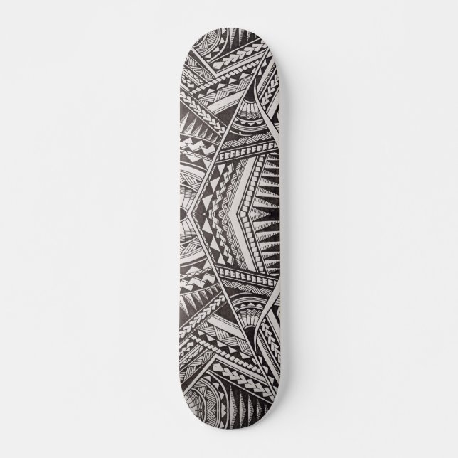 Modern Black and White Geometric Tribal Pattern Skateboard (Front)