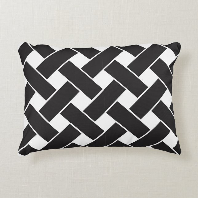 Modern Black and White Geometric Weave Pattern Accent Pillow (Front)