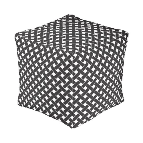 Modern Black and White Geometric Weave Pattern Pou Pouf