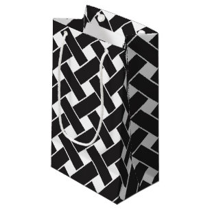 Modern Black and White Geometric Weave Pattern Small Gift Bag
