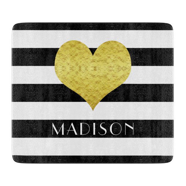 Modern Black And White Gold Heart Cutting Board (Front)